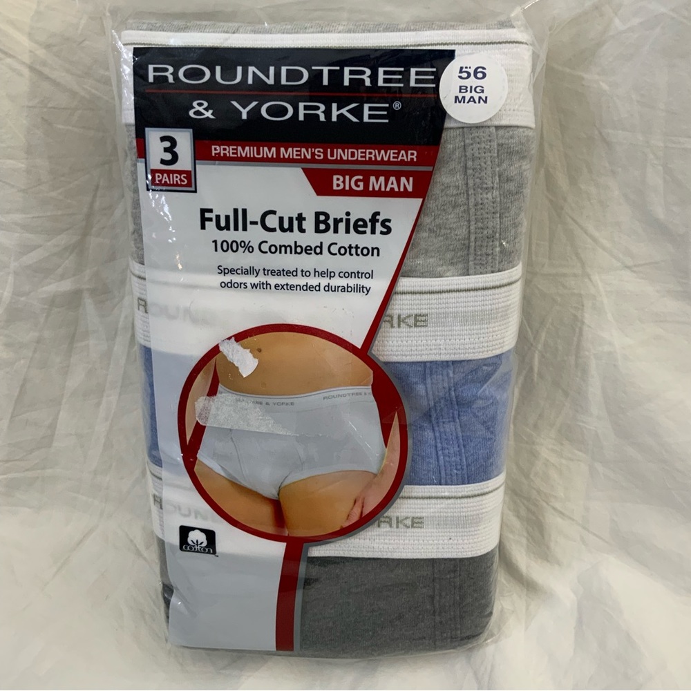 Roundtree & Yorke Full-Cut Briefs Premium Underwear 54 or 56 New 3 Pack